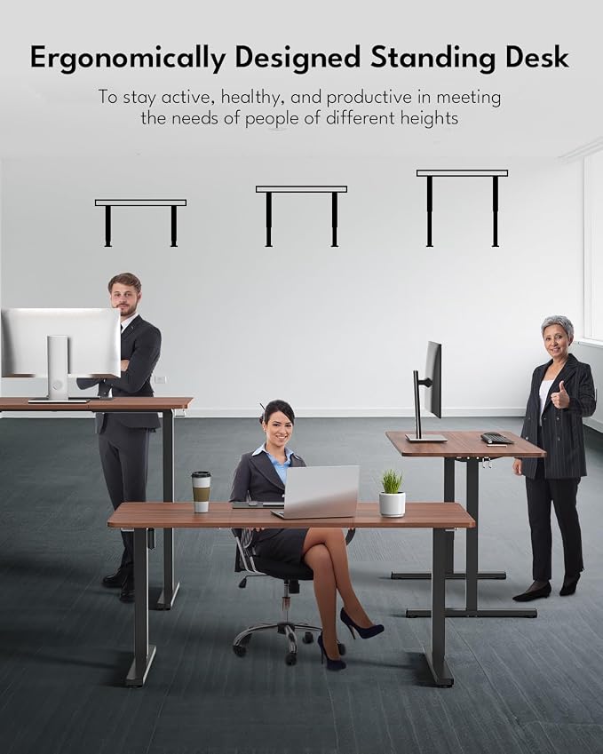 Large Electric Standing Desk, Gaming Desk, 55 x 24 Inch, Walnut | Height Adjustable Computer Desk with Smart Controller, Sit and Stand Up Table for Home, Office, Work, Study, Writing
