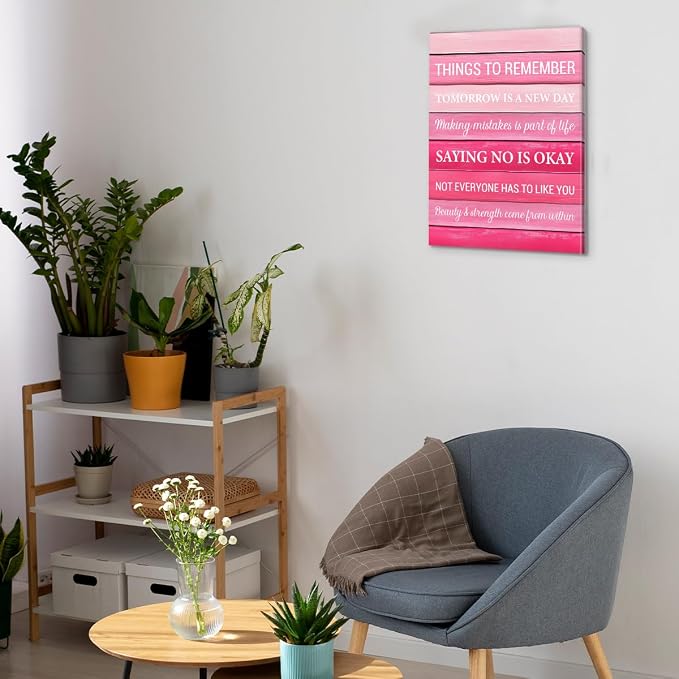 Inspirational Pink Wall Art Decor, Preppy Motivational Room Sign, Pink Positive Canvas Posters Art Work for Home Office Bedroom Living Room Kitchen Bathroom (8 X 10 Inches, Framed)