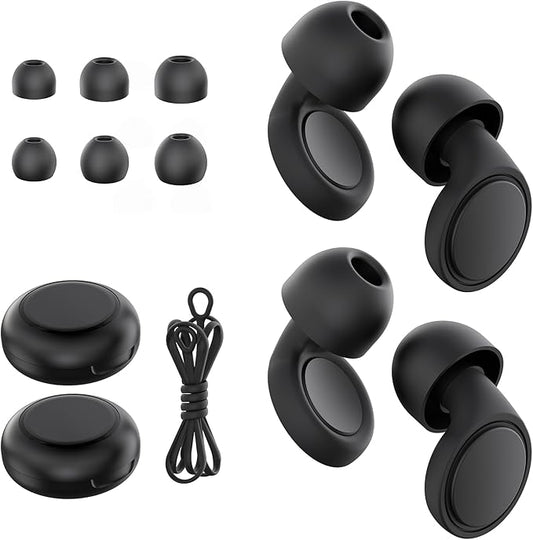 2 Pairs Ear Plugs for Sleeping, Soft Full Silicone Ear Plugs for Noise Reduction 25dB, Reusable Hearing Protection Earplugs for Concert, Focus, Noise Sensitivity, 8 Ear Tips in S/M/L - Black