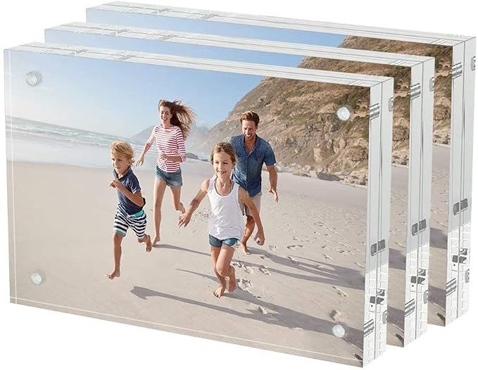 AITEE 4x6 Acrylic Picture Frames 3 Pack, Clear Picture Frames，20% Thicker | Freestanding Double Sided Magnetic Acrylic Lucite Frameless Transparent Square Frame Block Gift for Desktop Display