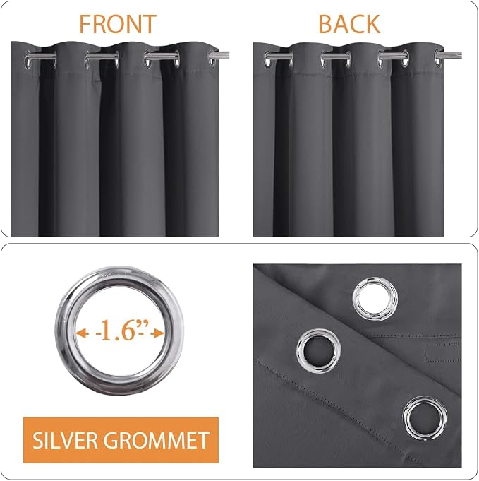 RYB HOME Soundproof Curtains Blackout - 3 Layers Light Block Noise Cancelling Thermal Insulated Curtains for Living Room Bedroom Room Divider, 52 inch Wide x 108 inch Long, Grey, 2 Panels