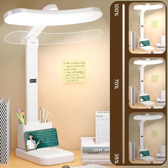 HomeBeyond LED Desk Lamp with USB Charging Ports & 2 Pen Holders – 3 Color Modes, Touch Control, Compact Study Light for Home Office, Kids, and Desk Use