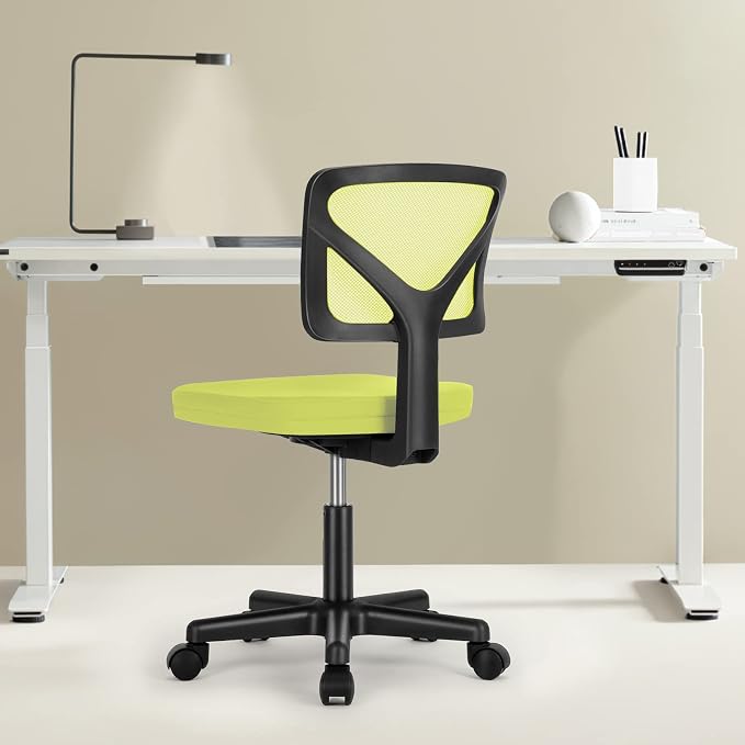 Sweetcrispy Small Office Chair, Ergonomic Low-Back Mesh Rolling Work Swivel Desk Chairs with Wheels, Armless Comfortable Seat Lumbar Support for Home, Bedroom, Study, Student, Adults, Green