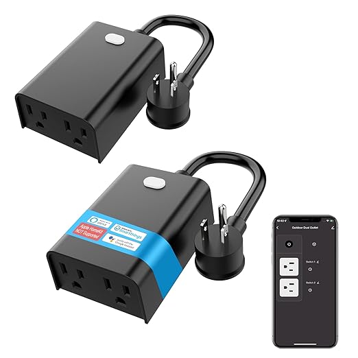 New One Smart Plug 2 Pack, Outdoor Waterproof IP65 Dual Outlets, 2.4G WiFi Outlet Compatible With Alexa, Google Home, Smart Life, Wireless Voice Remote Control, ETL FCC Certified