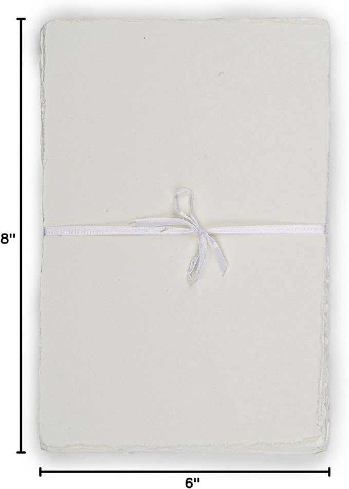 LEATHER VILLAGE Watercolor Paper - 6 X 4 inches, 50 Sheets - Mixed Media Watercolor Paper - 150 GSM Thick Deckle Edge Virgin Cotton Handmade Paper - White