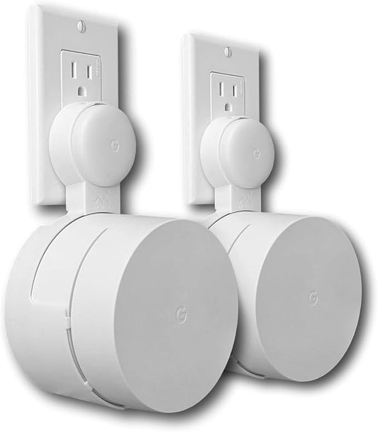 Google WiFi Outlet Holder Mount: [NEW 2020 – Present Version – Round Plug] The Simplest Wall Mount Holder Stand Bracket for Google WiFi Routers and Beacons - No Messy Screws! (2-Pack)