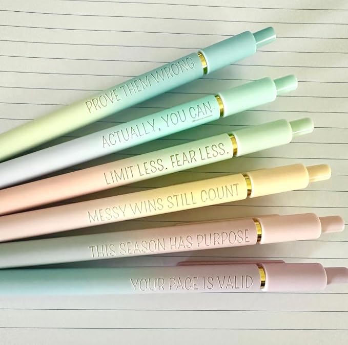 6-Pen Set | Motivational Mantras Soft-Touch Engraved Gel Pens｜Words of Empowerment Uplifting Affirmation for Her Graduation Birthday｜Office Supplies (Gold Ombre)