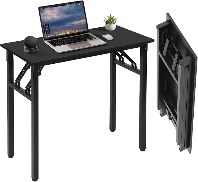 Panana Small Foldable Computer Desk, 31.5 inch Folding Home Office Desk for Small Spaces, Modern Simple Style for Home, Office, Study, Writing, No Assembly Required (Black, 31.5" x 15.7")