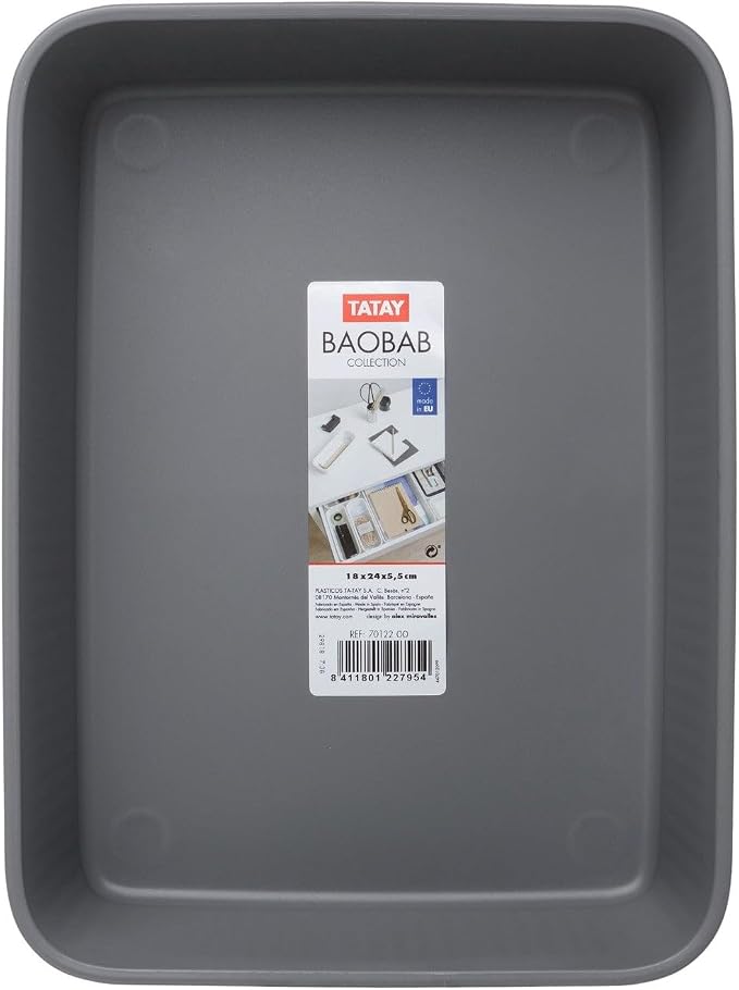 TATAY Storage Basket Baobab Drawer Organisation Elegant Functional Design | Storage Basket Household | Dimensions 17.7x24x5.6 cm | BPA-Free Material | Home and Office Organisation, Grey