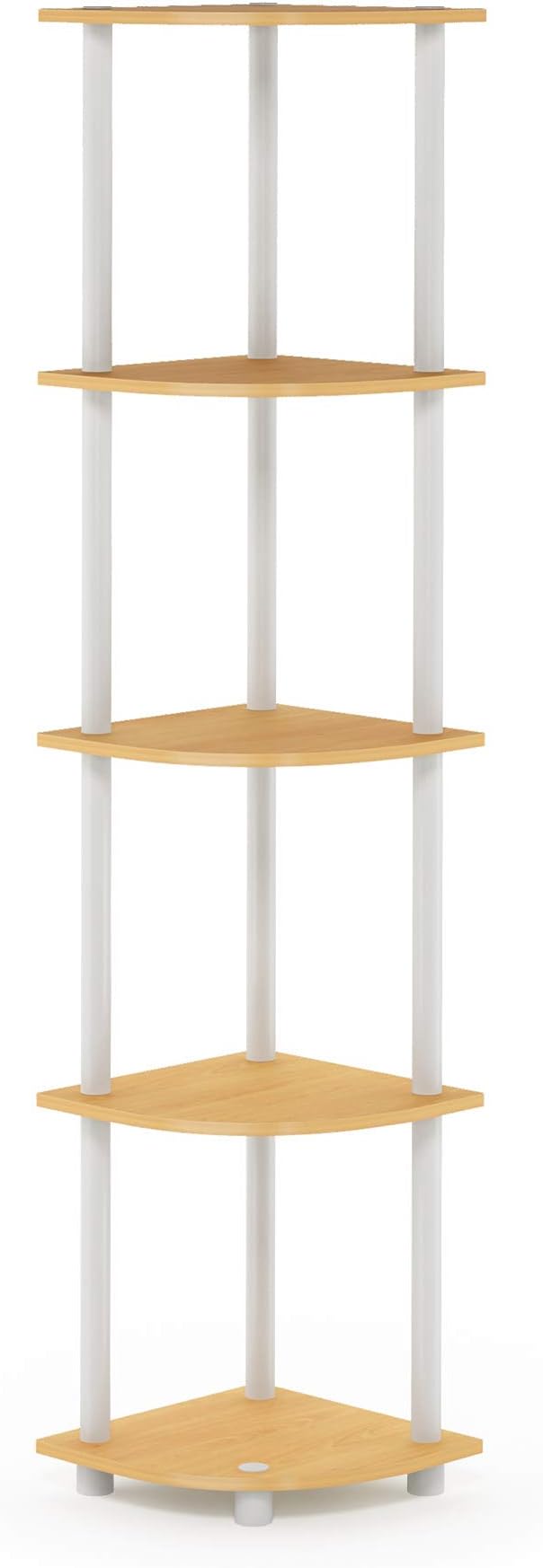 Furinno TURN-N-TUBE Corner Shelf, 5-Tier Corner Bookshelf, Open Storage Shelves, for Organization and Storage, Living Room, Home Office, Garage, Bedroom, Beech