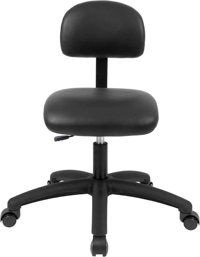FSS Series Square seat Low (17"-22") seat Height Chair. Vinyl-for Office, Garage, Desk, Shop, Computer, Doctor, Medical, Easy to Clean! (Black, Low, Self Braking Casters)