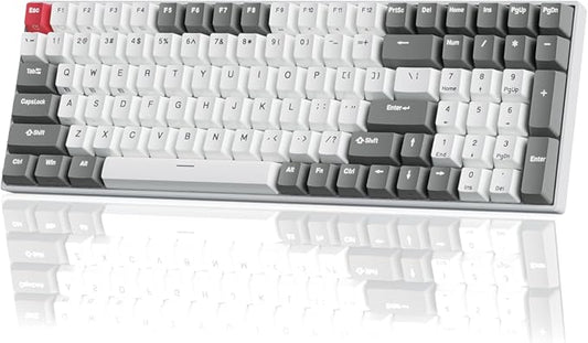 RK ROYAL KLUDGE RK100 Wireless Mechanical Keyboard RGB Backlit Bluetooth5.1/2.4G/Wired 96% Full Size 100-Key Hot Swappable Gaming Keyboard Red Switch Classic