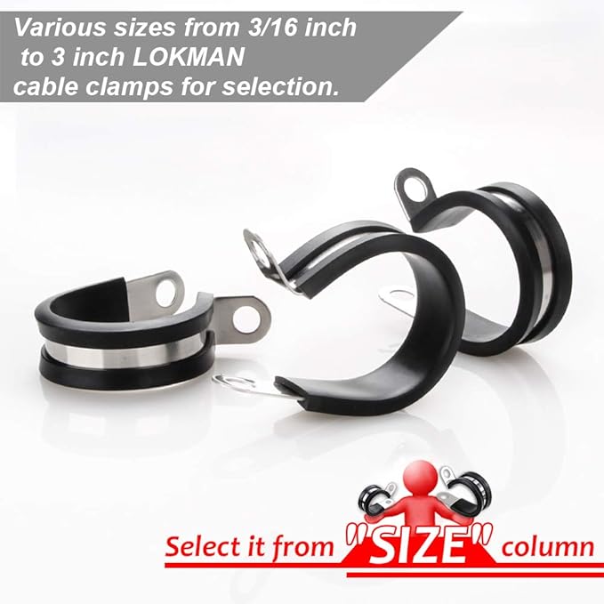 LOKMAN 20 Pack 5/8 Inch Stainless Steel Cable Clamp, Rubber Cushioned Insulated Clamp,Conduit Wire Holder Strap Clips for Tube, Pipe or Wire Cord Installation