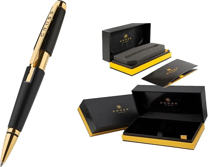 Cross Edge Matte Black Lacquer Selectip Rollerball Pen, Gold PVD Appointments, Capless Slide-Open & Snap-Shut Design,Black Ink - Elegant Accessory for Smooth Writing - Comfortable Grip