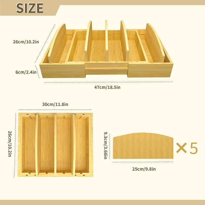 Lid Organizer for Cabinet – Bamboo Kitchen Storage for Plastic Lids, Adjustable Drawer Dividers, Food Container Organizer (Fits Cabinets & Drawers) (Large)