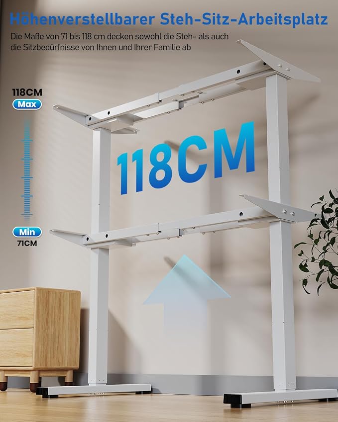264 lbs Capacity Dual Motor Electric Height Adjustable Standing Desk Frame | Sit Stand up Desk Legs Base for 39.4” to 74.8” Desktop, Anti-Collision Function, Cable Tray, 2 Hooks, White Frame Only