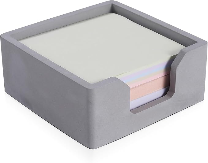 Concrete Sticky Note Holder for 3x3 Inch Notes - Cement Self-Stick Note Memo Pad Holder Notepad Dispenser Organizer - Modern Desk Accessory for Office & Home, Gray
