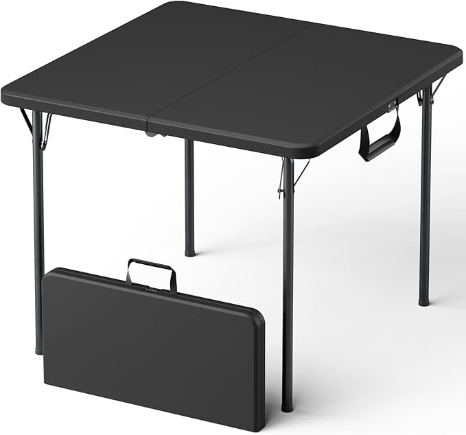 Folding Table, 36 Inch Square Foldable Card Table with Carrying Handle, Heavy Duty Fold-in-Half Portable Table No Assembly, Ideal for Picnic, Camping, RV Travel, Parties, BBQs, Crafting and Indoor Use