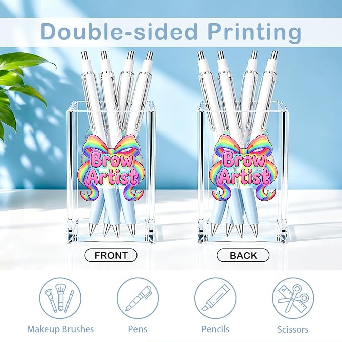 Brow Artist Acrylic Cosmetic Pencil Pen Holder, Funny Bow Vanity Accessories for Cosmetologist, Makeup Brushes Holder for Beauty Specialist Eyebrow Technician, Brow Artist Appreciation Gifts