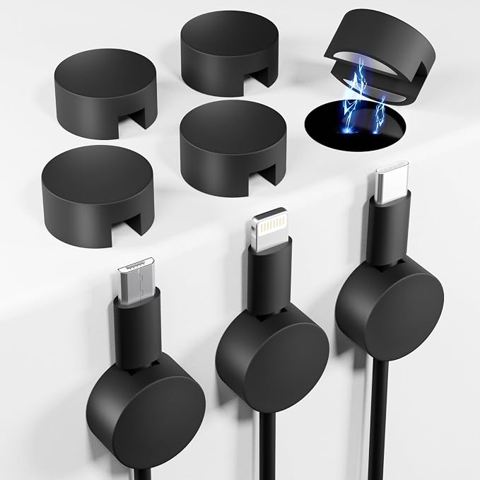 Viaky 8 PCS Magnetic Cord Holder Cable Management,Magnetic Wire Holder | Black Magnetic Cable Holder,Reusable Cord Organizer,Adhesive Cable Clip for Nightstand Desk Wall,Car,Home Office Accessories