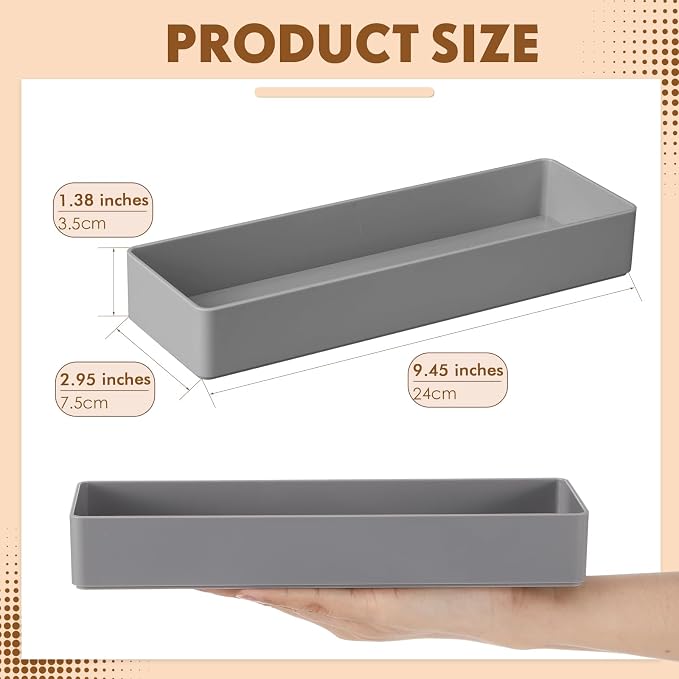 Teling 12 Pcs Grey Large Rectangular Desk Organizer Set Half Accessory Tray Plastic Tabletop Organizer for Office Home or Study Dimensions: 9.45 x 2.95 x 1.38 Inches