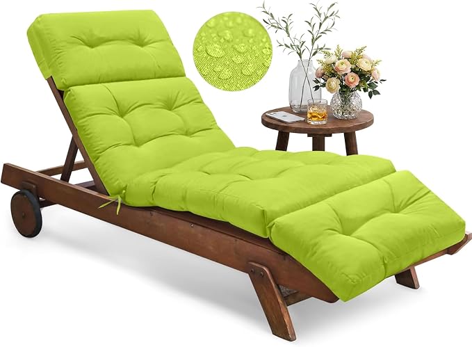 Waterproof Chaise Lounge Chair Cushions Outdoor 74.4 x 22 x 4.7 Inches Thickened Memory Foam Pool Chaise Lounge Chair Cushions Replacement for Outdoor Patio Furniture with Ties, Light Green