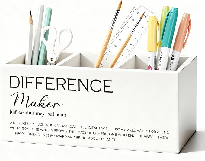 Difference Maker Gift Pen Pencil Holder for Desk, Thank You Appreciation Gifts for Coworkers Leaders Teachers, Difference Maker Wooden Box Sign Decorations for Office Workplace Desk Tabletop