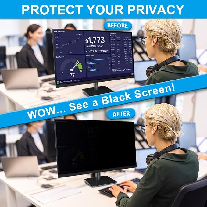 STARY 2-Pack 24 Inch Privacy Screen for Computer Monitor 16:9 Aspect Ratio, Eye Protection, Anti Blue Light, Glare Shield, Removable Black Blackout Anti Spy Desktop Security Private Filter
