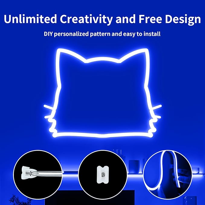 iNextStation 12V Blue LED Strip Lights 16.4FT, Flexible Silicone Neon Rope Light with Power Adapter, Waterproof, Cuttable, Dimmable & Linkable, LED Lights Strip for Bedroom, Kitchen(with Plug)