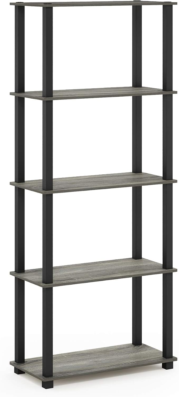 Furinno TURN-S-TUBE Book Shelf, 5-Tier Toolless Storage Shelves with Square Tubes, Shelving Unit for Organization and Storage for Living Room, Home Office, French Oak
