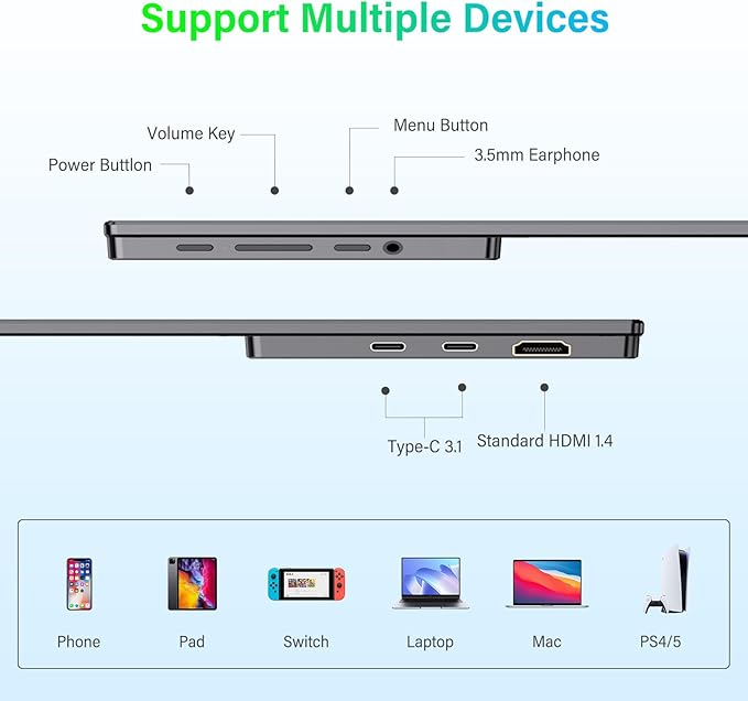InnoView Portable Monitor 15.6" 2K QHD for Laptop with Protective Sleeve, Built-in 90° Adjustable Stand USB C HDMI Ultra-Slim Portable Laptop Monitor for MacBook Phone PS Xbox Switch