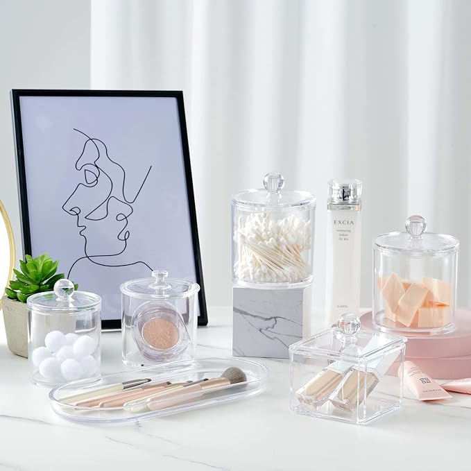 SheeChung Acrylic Vanity Tray, 2 Pack, Clear, 9.65 in x 4.5 in x 0.79 in, Catchall Tray, Countertop Sink Tray Dispenser, Sturdy Holder for Cabinet, Shelf, Cupboard, or Closet Organization | 9.65" x 4.5", Perfume Jewelry Candle Dispenser Catchall Tray, ...