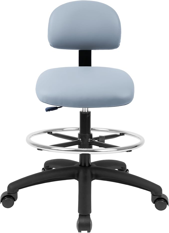 FSS Series Square seat Tall (24"-34") seat Height Chair. Vinyl-for Office, Garage, Desk, Shop, Computer, Doctor, Medical, Easy to Clean! 18" Footring (Gray, Tall, Self Braking Casters)