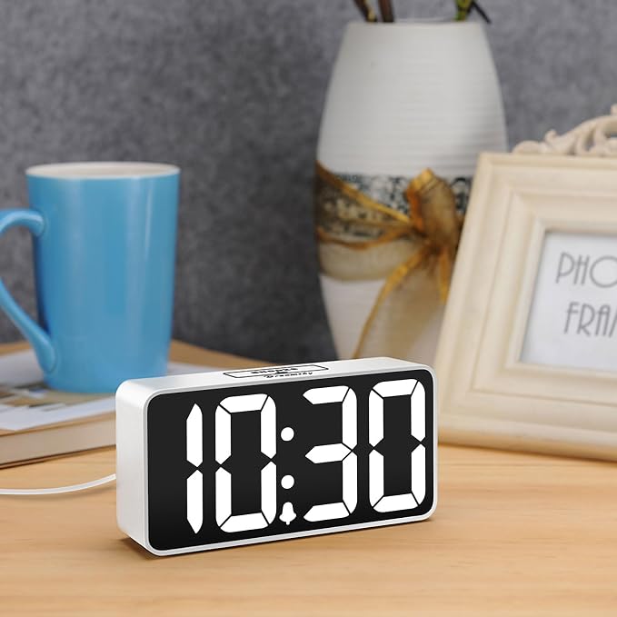 DreamSky Small Digital Alarm Clock for Bedroom with Large Big Numbers | Electric Bedside Desk Clock with USB Charging Port, Brightness Dimmer, Adjustable Alarm Volume, USB-C Adapter Powered