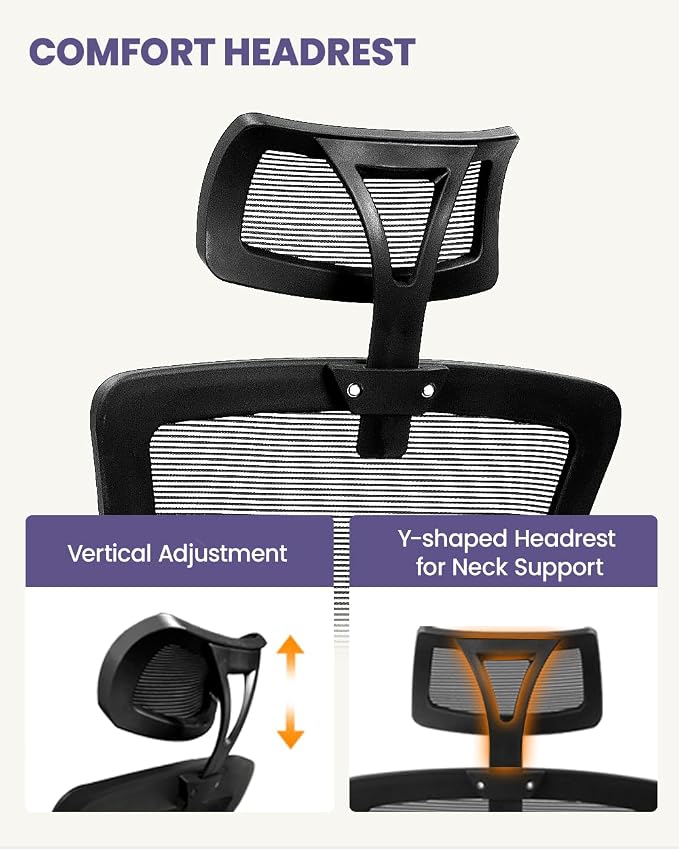 NEO Chair Office Desk Chair Gaming Computer High Back Support Mesh Comfy Seat with Adjustable Ergonomic Headrest Lumbar Rolling Flip-up Armrests and Wheels (Mesh Black)