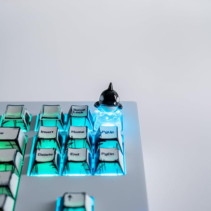 Artisan Keycap, Black Whale Design with LED Backlight, Transparent Resin, 1U Size, MX Switch Compatible, Hand-Painted 3D Printed, for Mechanical Keyboards
