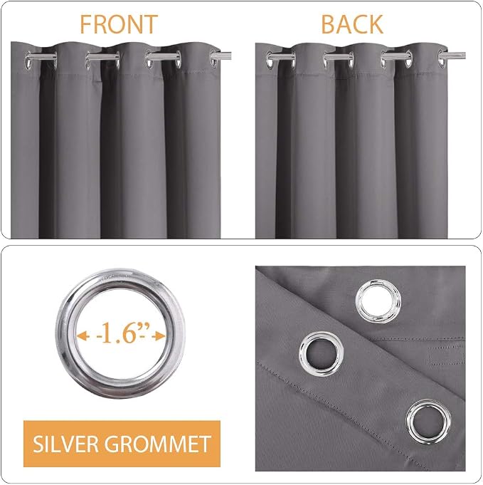 RYB HOME 3-in-1 Soundproof - Blackout - Energy Saving Curtains for Bedroom, Soundproof Blanket Curtains for Living Room Boy Nursery Patio Sliding Glass Door, Grey, W 62 x L 95 inches, 2 Panels
