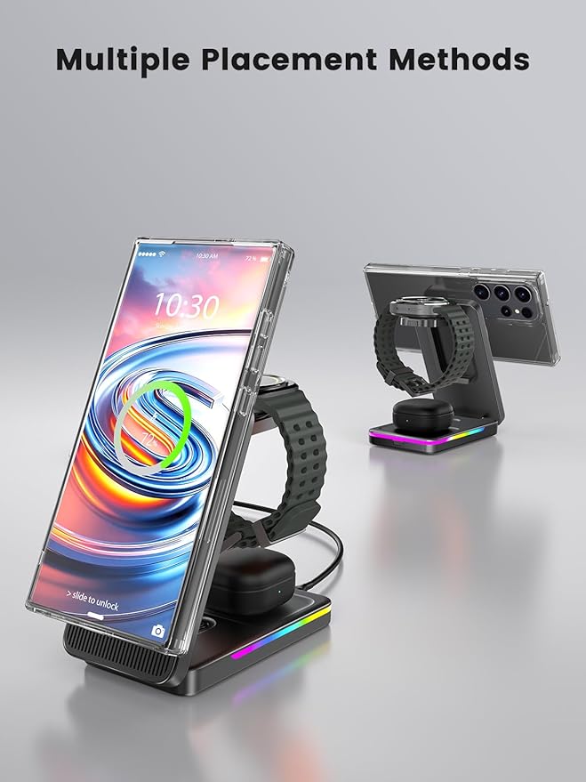 Wireless Charger for Samsung, 3 in 1 Charging Station for Samsung - Magnetic Android Charging Station for Galaxy S26 Ultra, Z Fold/Flip & Buds4 Pro - Nightstand Organizer & Bedside Charger for Travel
