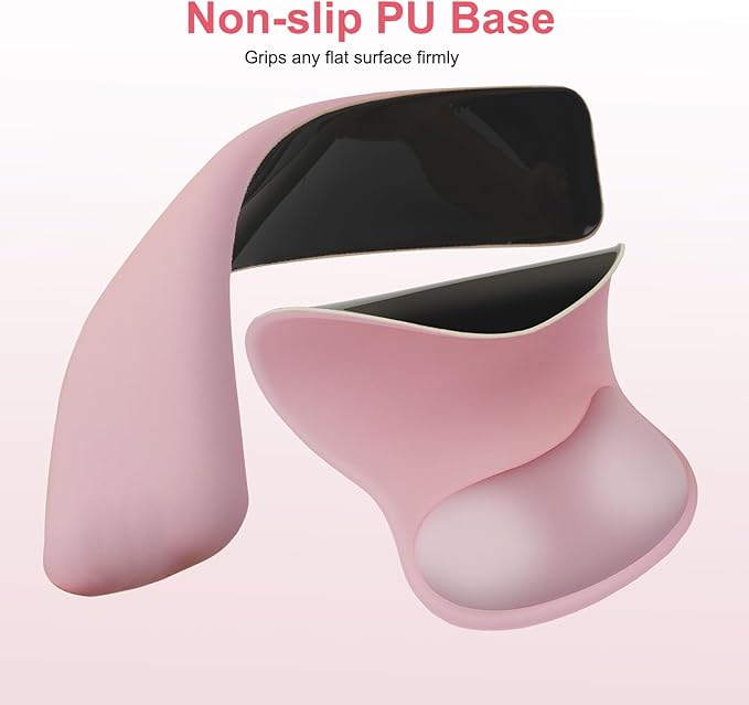 MOSISO Wrist Rest Support for Mouse Pad&Keyboard Set, Ergonomic Mousepad&Coaster, Non-Slip Base Home/Office Rectangular Easy Typing Cushion Pad with Soft Cloth&Curved Concave Memory Foam, Pink