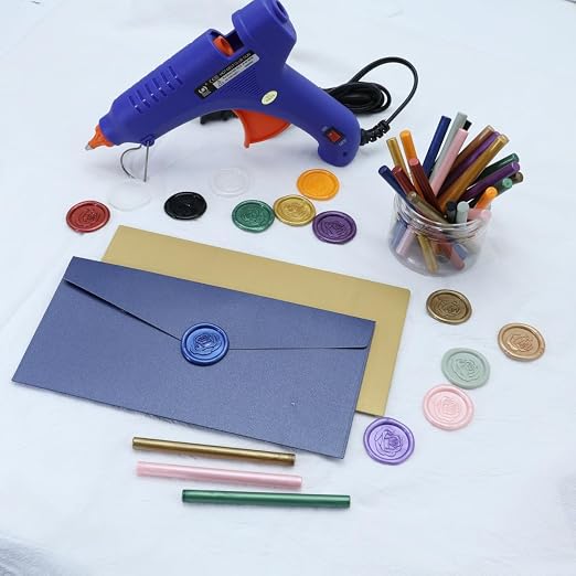 Wax Seal Kit, Atopbb 40Pcs Navy Blue Sealing Wax Sticks with Glue Gun Great for Wax Seal Stamp, Wax Seal Sticks Used for Wedding, Invitations and Gift Wrapping (40, Ocean Blue)