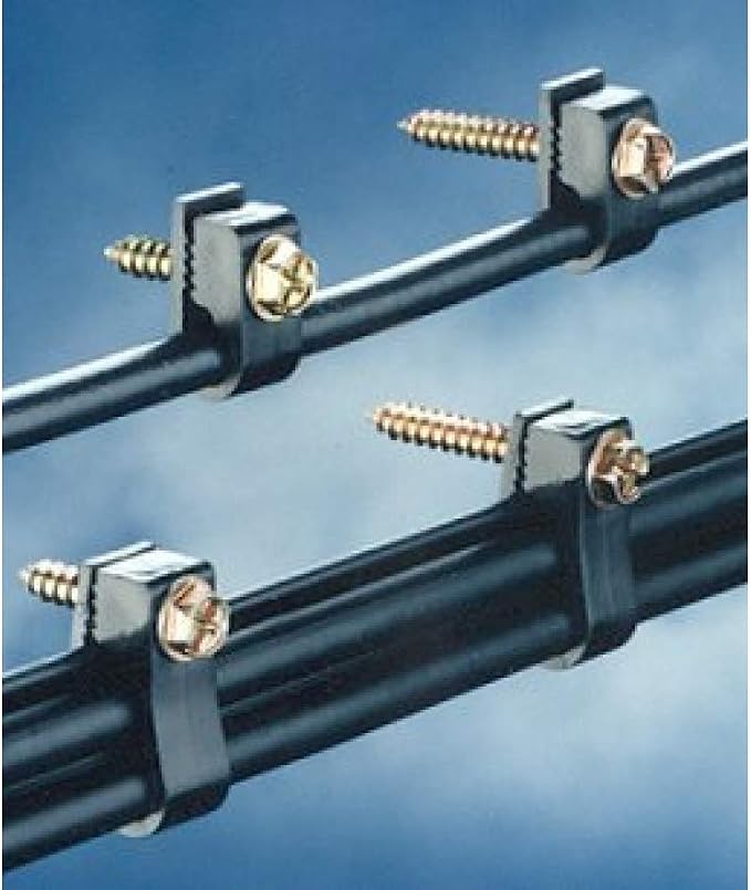 Stanz (TM) Flex Single Coaxial Cable Clips, Cat6, Electrical Wire Cable Clip, 1/4 in (6 mm) Screw Clip and Fastener, Black (100 Pieces per Bag)