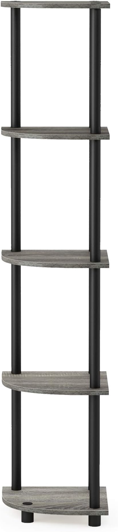 Furinno TURN-N-TUBE Corner Shelf, 5-Tier Corner Bookshelf, Open Storage Shelves, for Organization and Storage, Living Room, Home Office, Garage, Bedroom, French Oak