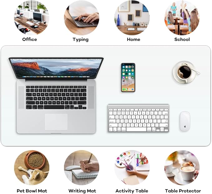 RostiKong Clear Desk Pad Mat Blotter 16'' x 32'' Crystal Plastic Desk Mat on Top of Desks Waterproof PVC Desk Cover Protector Transparent Desk Writing Mat for Desktop Non-Slip Table Mat with Mouse Pad