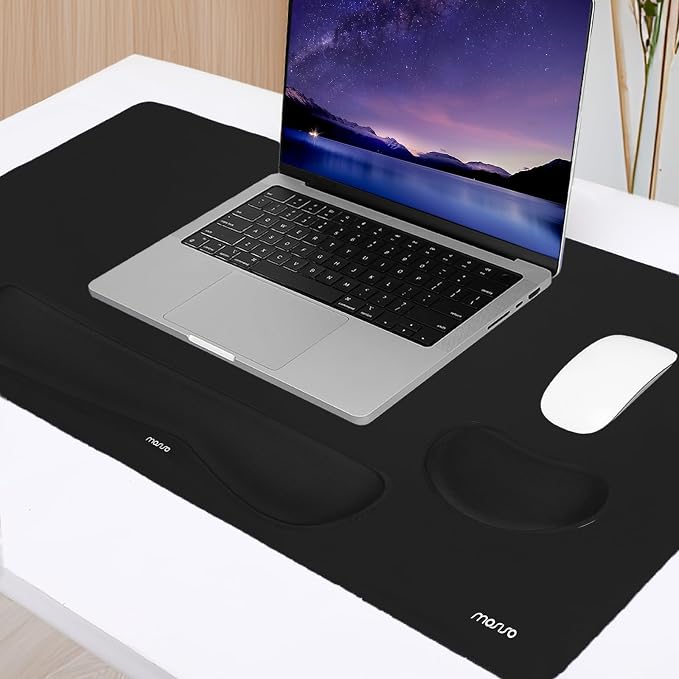 MOSISO Keyboard Mouse Pad Set, Gaming Mouse Pad&Keyboard Wrist Rest&Wrist Rest, Ergonomic Wristrests with Memory Foam Home Office Easy Typing Cushion Non-Slip Mousepad, Black