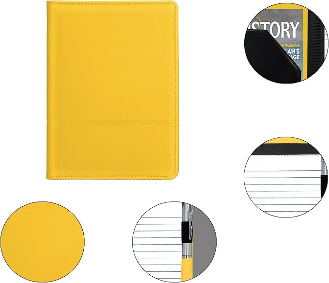 Classic Padfolio/Junior Portfolio Folder Case, Business A5 Binder Organizer Notepad for Men Women, 5 x 8 Writing Pad Included, Yellow