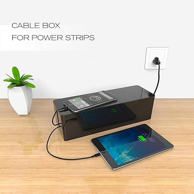 ShellKingdom Cable Management Box, 2 Set Cable Organizer for Cable and Cord Management, Storage and Holder to Cover and Hide & Power Strips & Cords (Black)