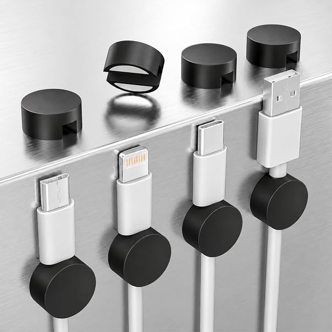 Magnetic Cable Holder, 8 Cable Clips for Desk Cord Management, Black | Organize USB Wires, Laptop Chargers, Dashcam, Car Phone Lines, Home, Nightstand, Workspace & Travel RV Wire Organizers