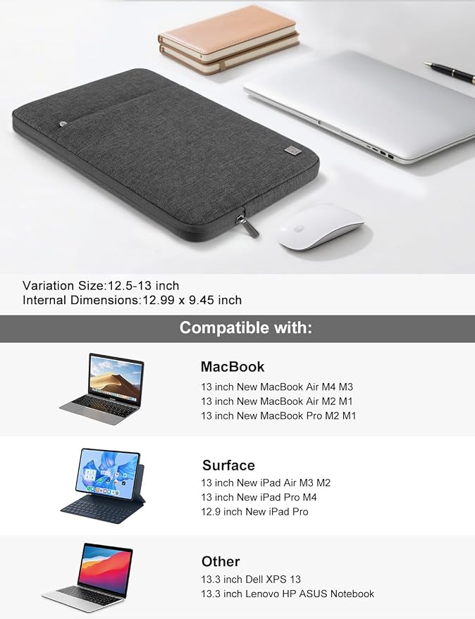 DOMISO Laptop Case Sleeve Cover Bag for 13 inch MacBook Air M5(2026) M4 M3 M2 M1,Fits 13" MacBook Neo A18,MacBook Pro M2/M1,Compatible with 13 inch HP Dell ASUS Lenovo Notebook, Dark Grey