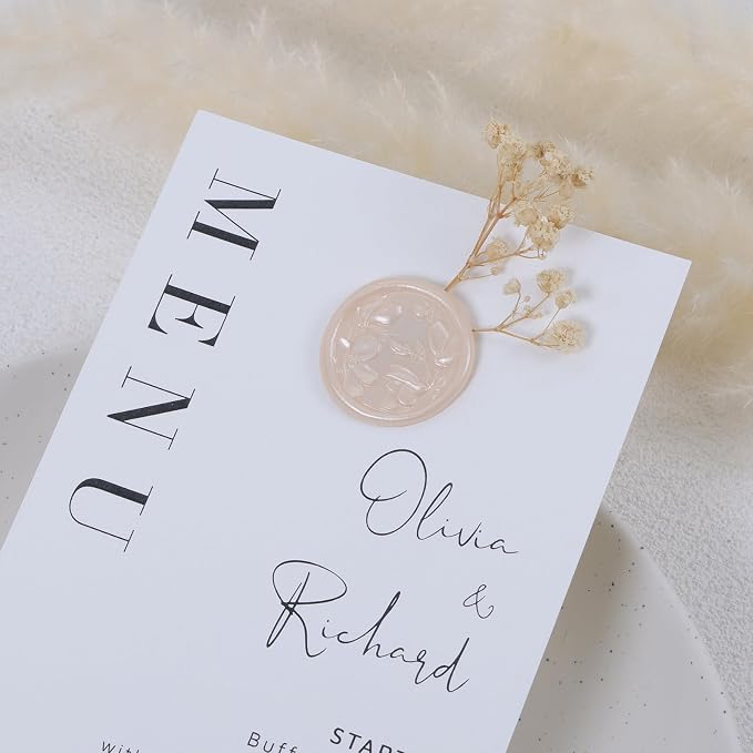 UNIQOOO Wax Seal Stickers - 3D Magnolia Wedding Invitation Envelope Botanical Seal Sticker, 50 Pcs Self- Adhesive Champagne Stickers, Perfect for Invitation, Christmas, Gift Wrapping, Party