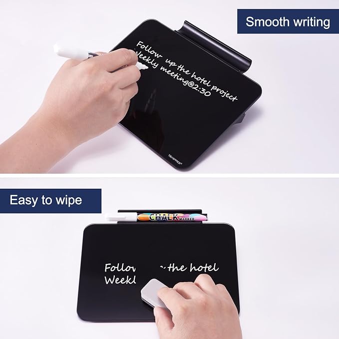 Small Desktop Glass Dry-Erase Whiteboard - 8 X 6 Inches Tabletop Easel Whiteboard with Stand × 2